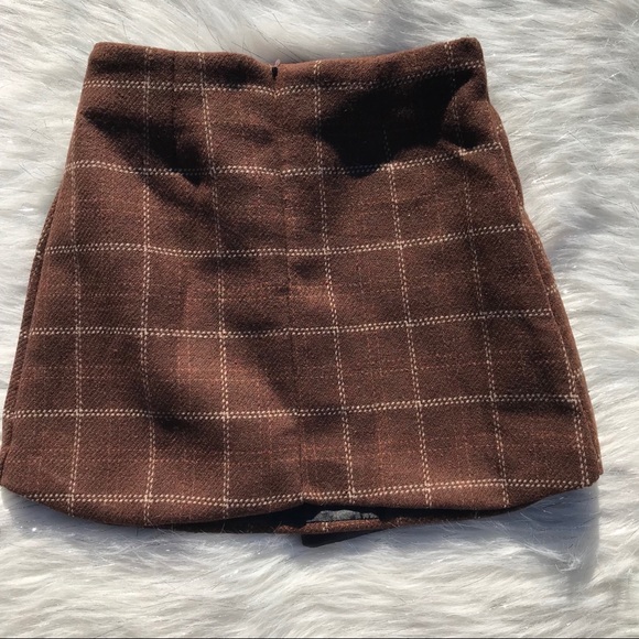 -SOLD- Coffee Brown Plaid Mini Skirt Small - Picture 4 of 6